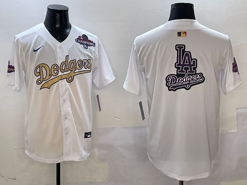 Men Los Angeles Dodgers Blank White Champion gold character 2025 Nike MLB Jersey style 20